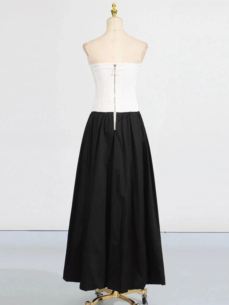 Sexy Strapless Printed Split Deign Long Bubble Dress Women GlowCart