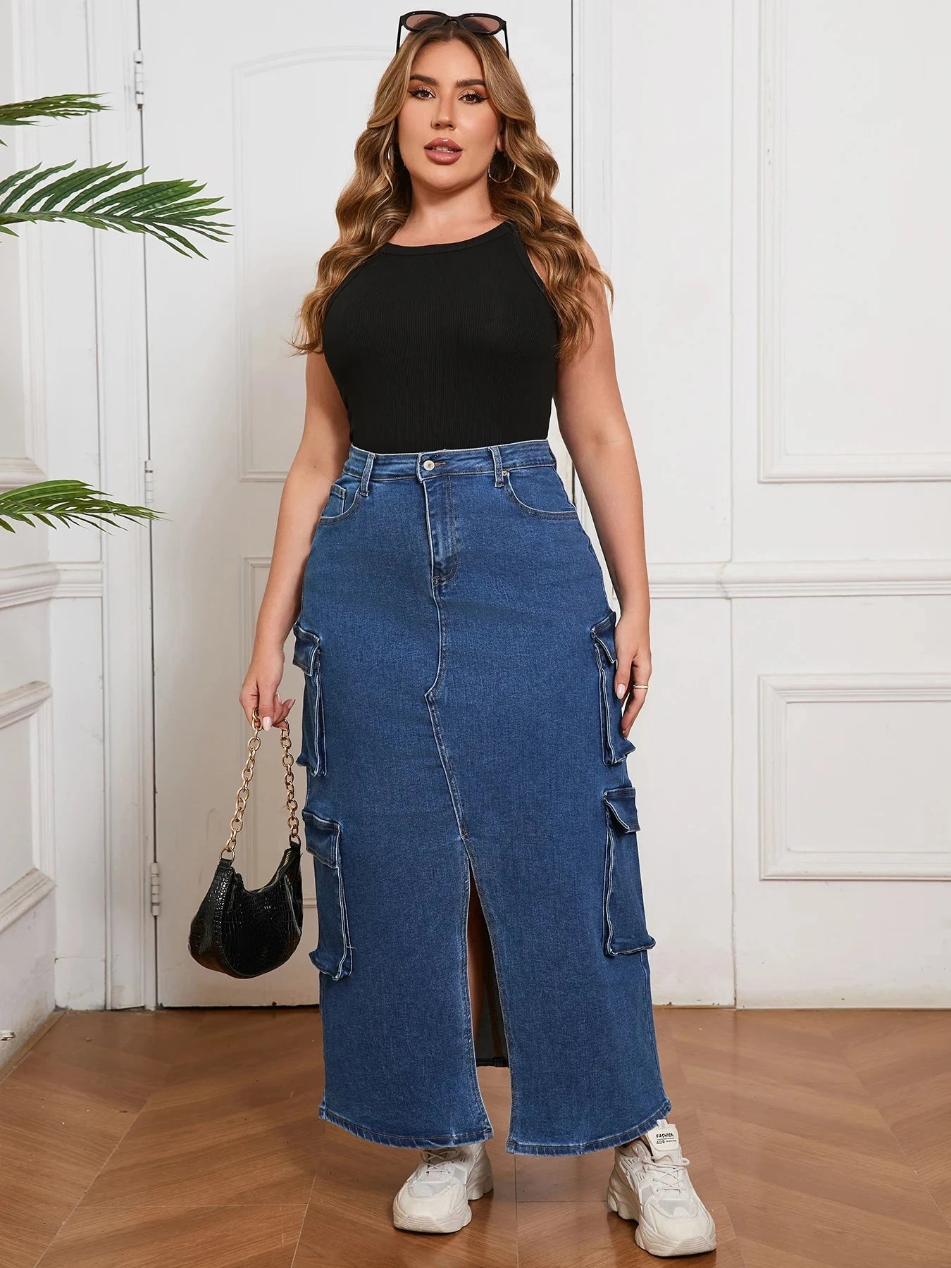 Women’s Denim Maxi Skirt Streetwear Style High Waist Front Slit Jean Pants Fashion Clothing for Everyday Looks GlowCart