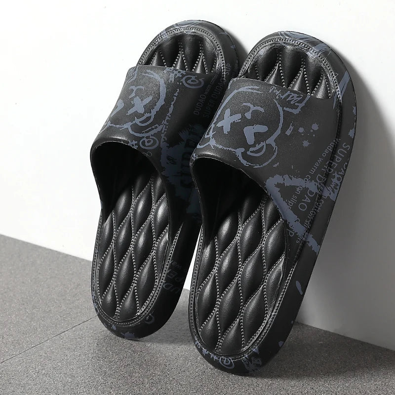 Plus Size 48-49 Graffiti Men Slippers Sole EVA Indoor Open Toe Flip Flops Beach Slides Flat Sandals Printing Cartoon Slides GlowCart