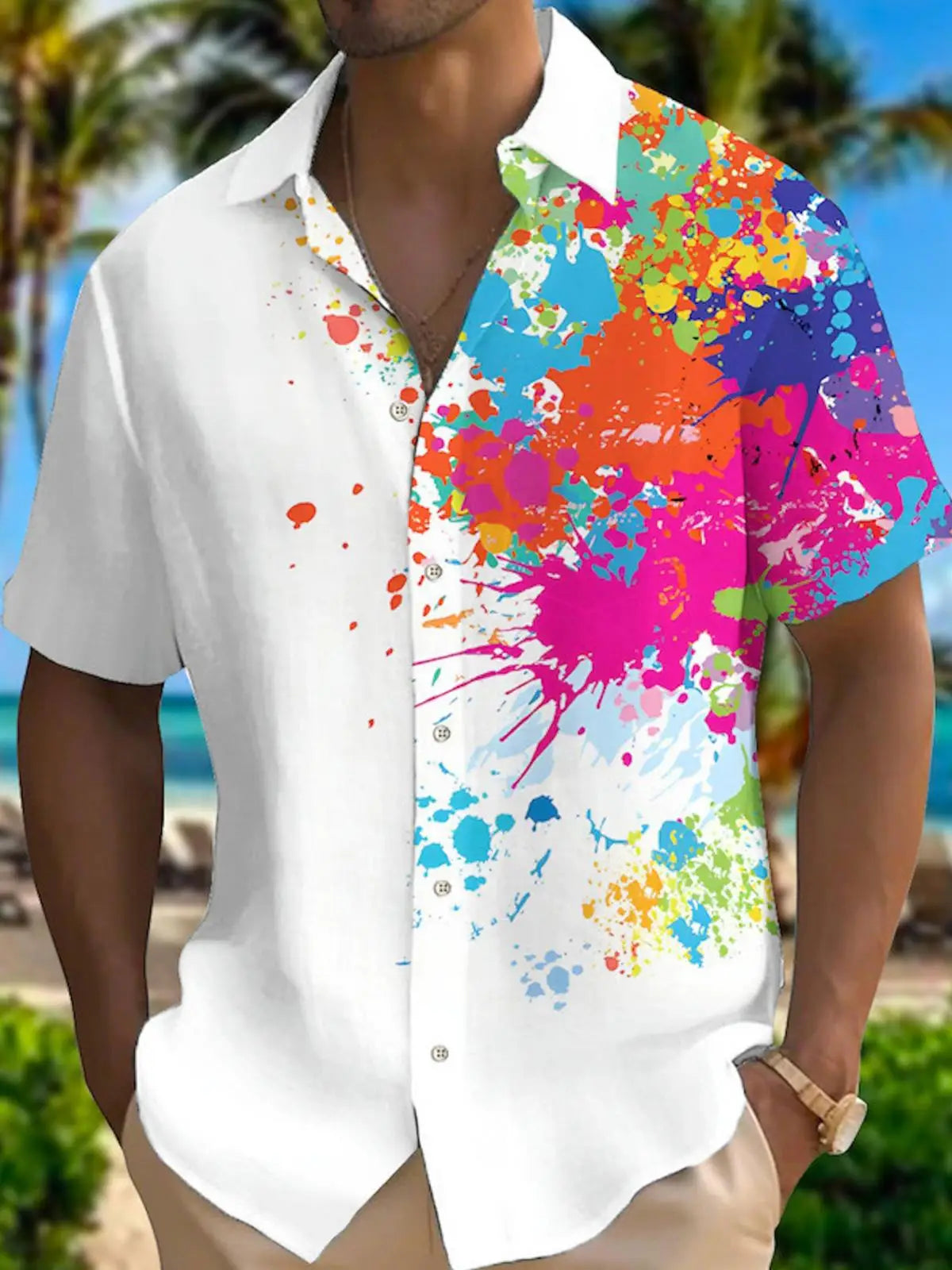 New Hawaii Spring/Summer Fashion Leisure Street Walk Tourist Beach Printed Full Open Short Sleeve Button Shirt, XS-5XL GlowCart