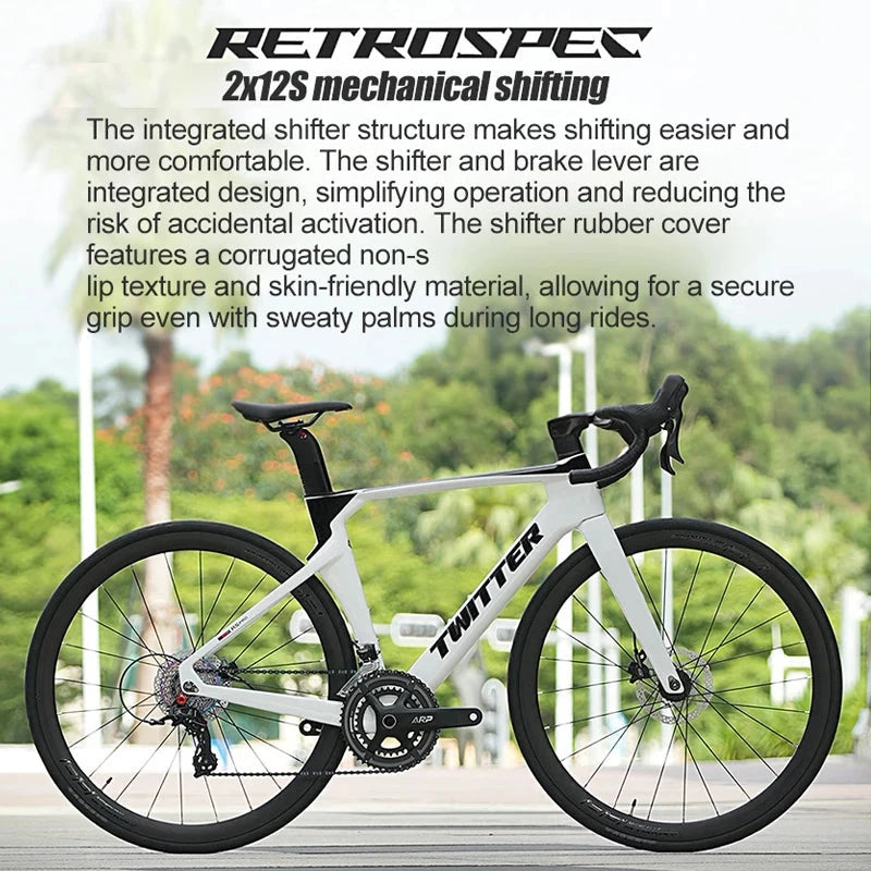 Twitter 700X28C Sensah 24 Speed Carbon Road Bike Hydraulic Disc Racing Bicycle With 50mm Carbon Wheelset inner Cables For Adults GlowCart