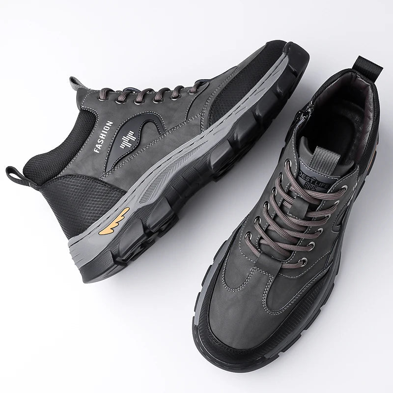 Men's Lace-Up High Top Shoes Fashion Leather Casual Shoes for Man Outdoor Motorcycle Boots Male Ankle Botas Warm Walking Boots GlowCart