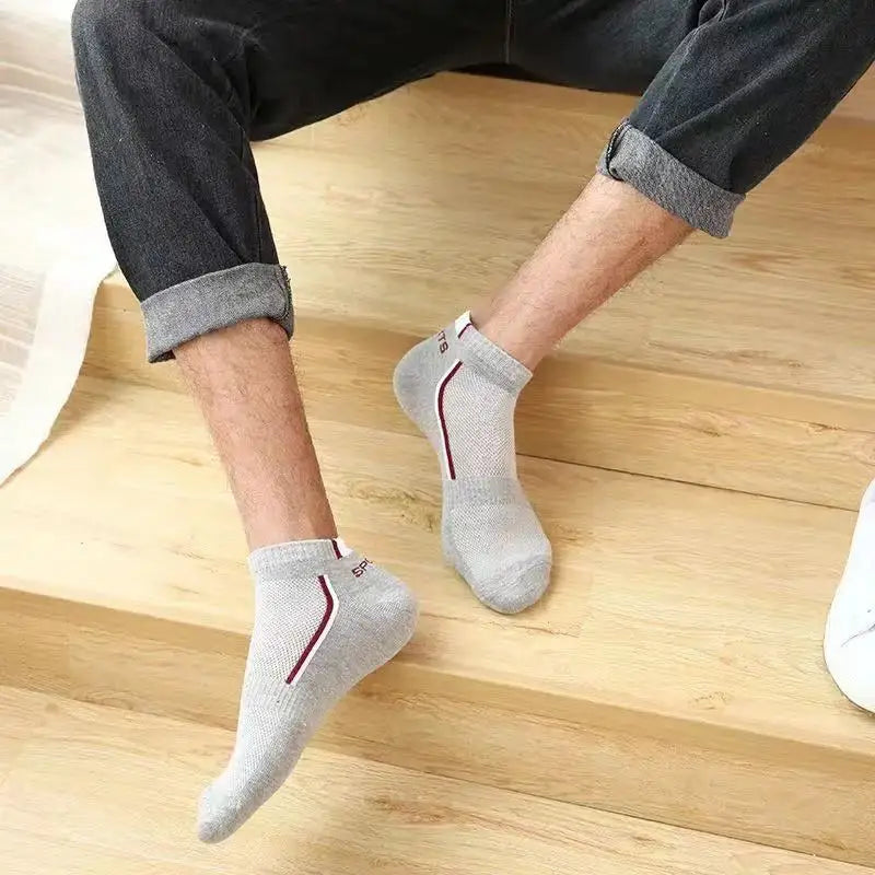 5pairs Men's Fashion Sports Socks, Striped Cotton Sweat Absorption Breathable Comfortable Ankle Socks GlowCart