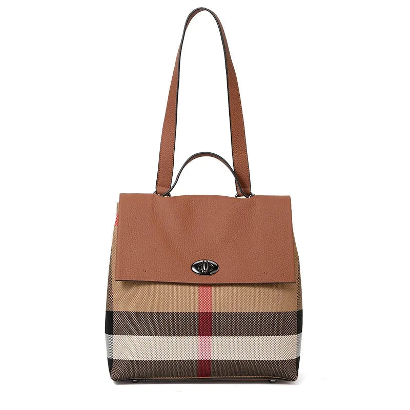 AIDRANI Canvas and cowhide patchwork college style pattern GlowCart