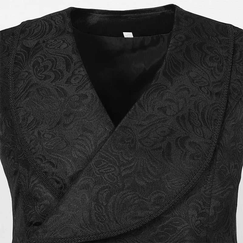 2025 New Men's Medieval Gothic Suit Vest Male Black Classic GlowCart