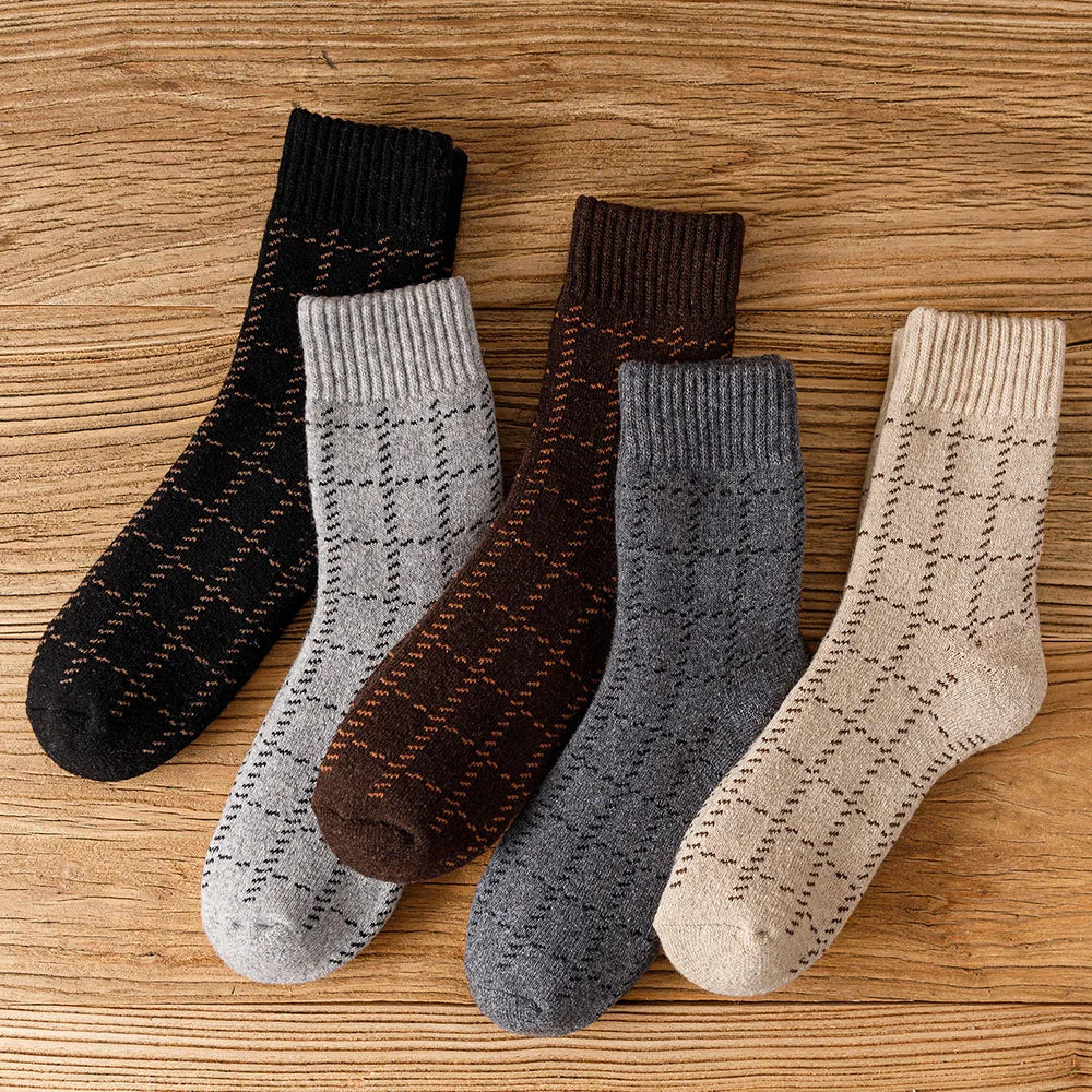 3 Pair Winter Thick Warm Men's Wool Socks Harajuku Retro Fashion Long Socks High Quality Breathable Business Thick Terry Socks GlowCart