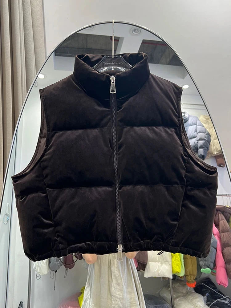 Autumn Winter Stand Collar Velvet Fluffy Puff Down Vest GlowCart