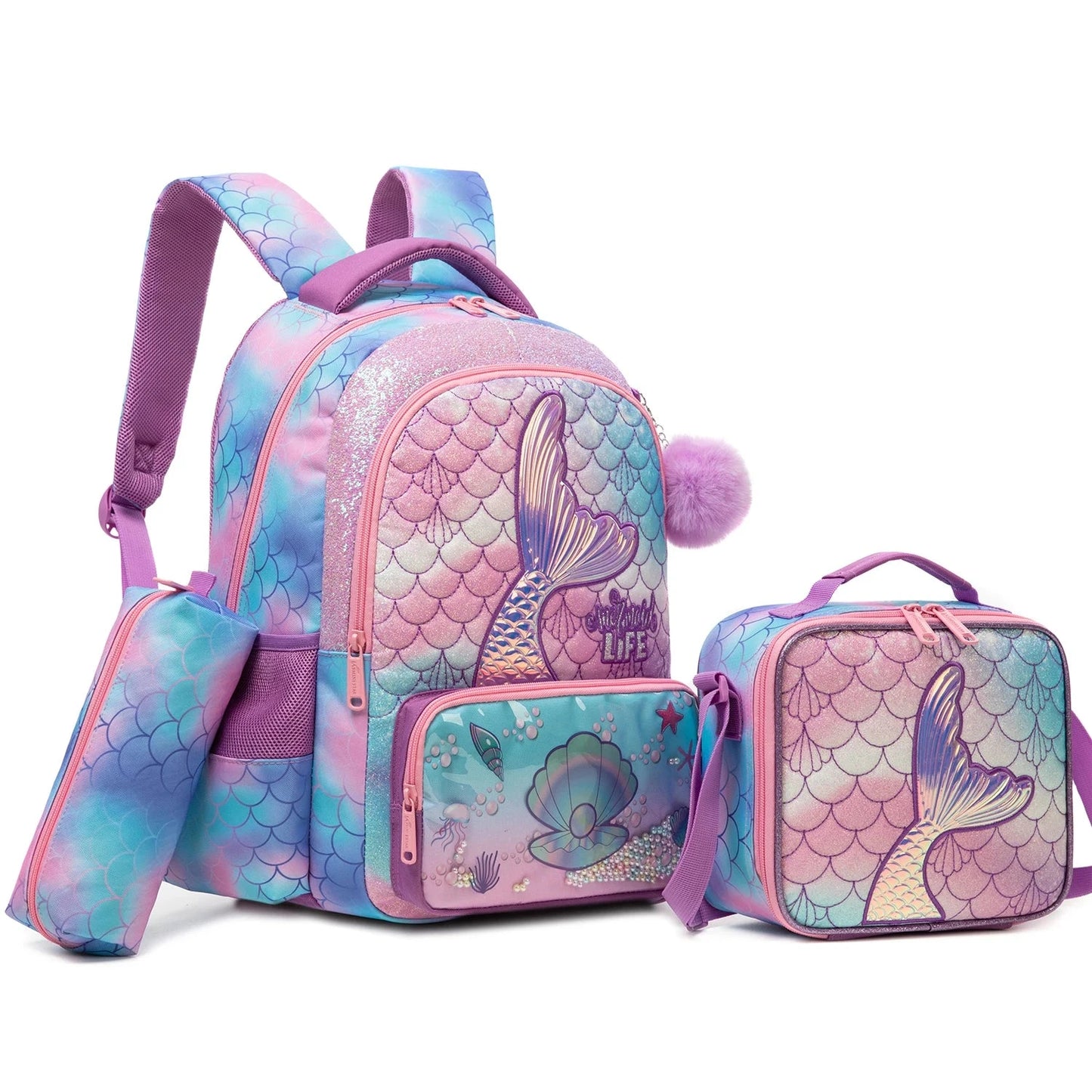 kids backpacks with Lunch Bag for girls 3pcs girls bookbag and Lunch Box Set for Elementary Middle School GlowCart
