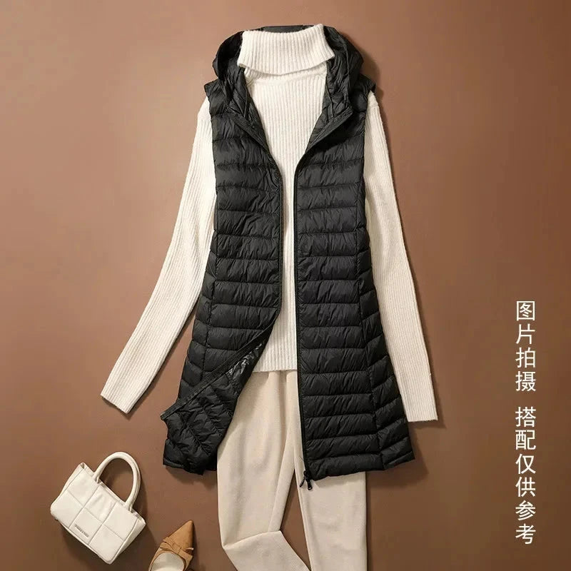 Women's Autumn/Winter X-long Hooded Sleeveless Jackets 2023 GlowCart