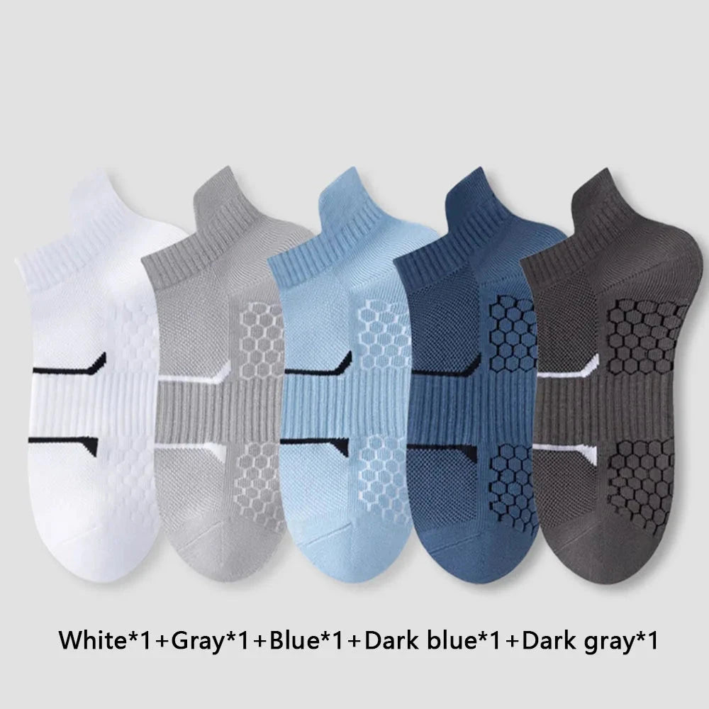5pcs Men's Short Sports Socks Summer For Running Breathable Casual Soft Comfortable Polyester Sports Socks Thin GlowCart