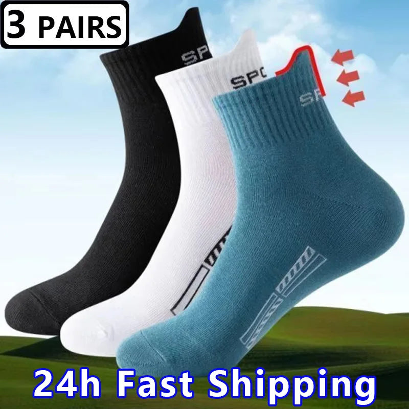 3 Pairs/lot Cotton Breathable Men's Socks Soft Sports High Quality Compression Black White Socks Mid Tube Male Socks Crew Meias GlowCart