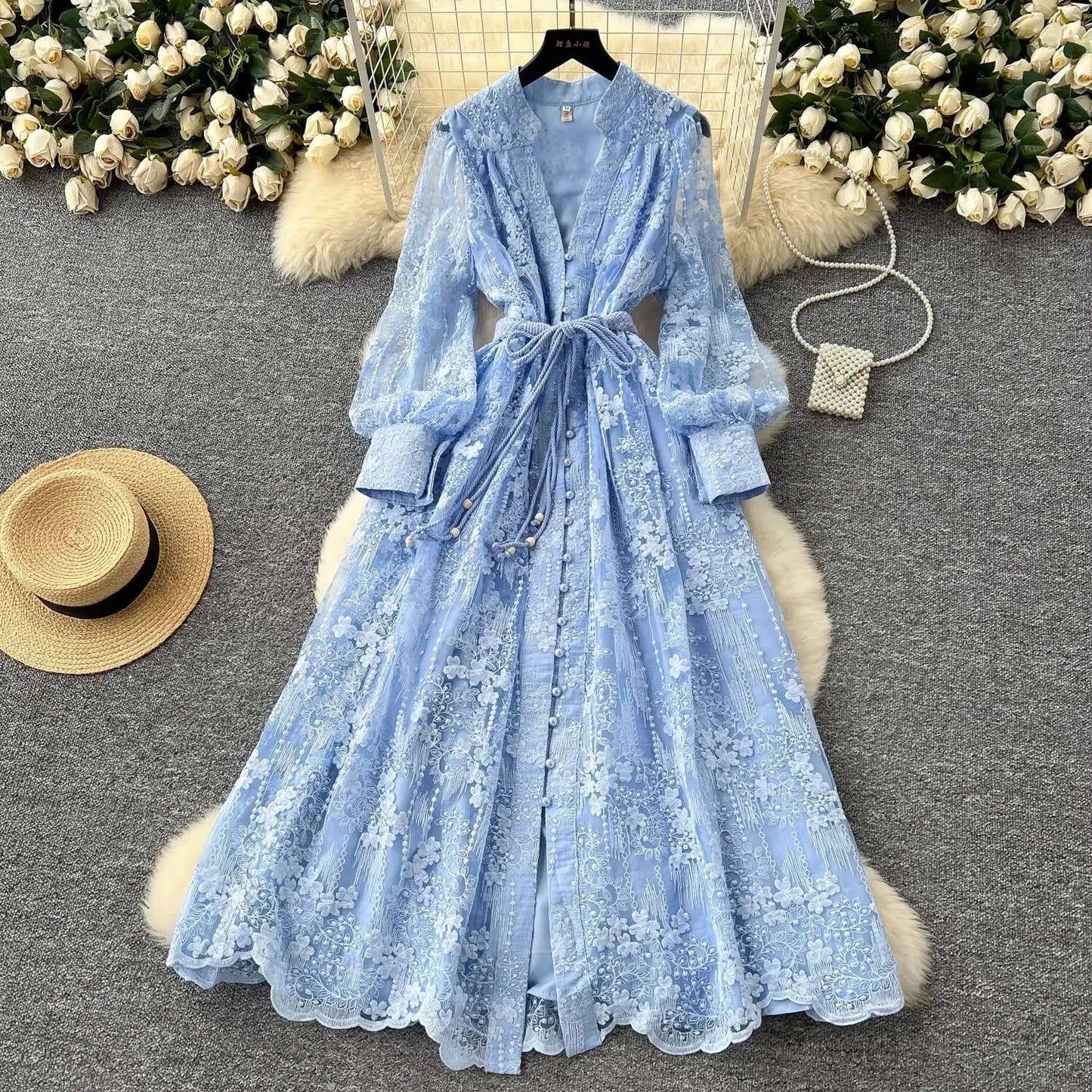 Luxury Embroidery Formal Dresses Women Summer Autumn Lantern GlowCart