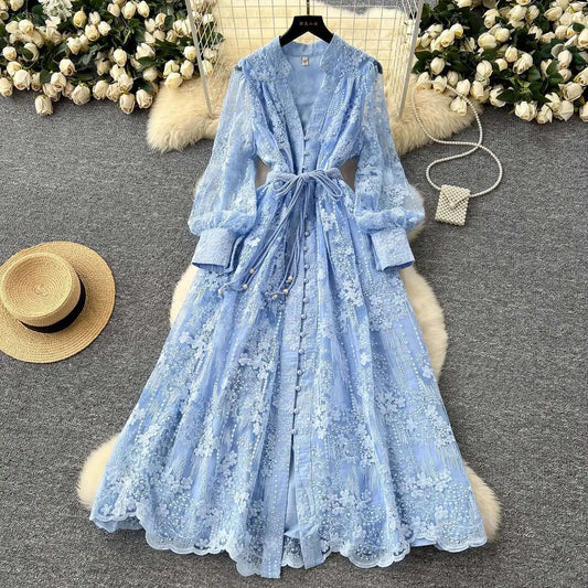 Luxury Embroidery Formal Dresses Women Summer Autumn Lantern GlowCart