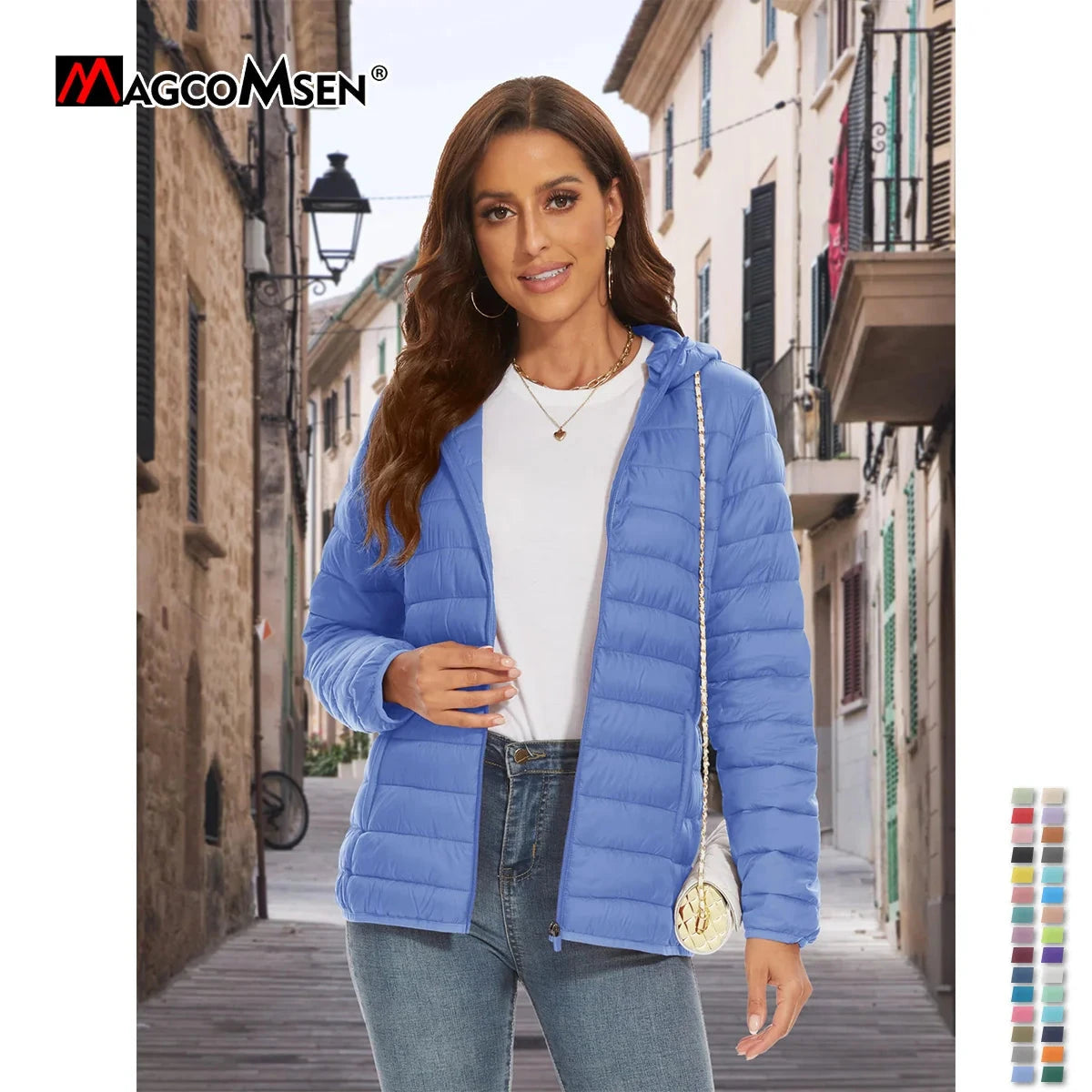 MAGCOMSEN Women‘s Lightweight Hooded Puffer Jacket Full Zip GlowCart