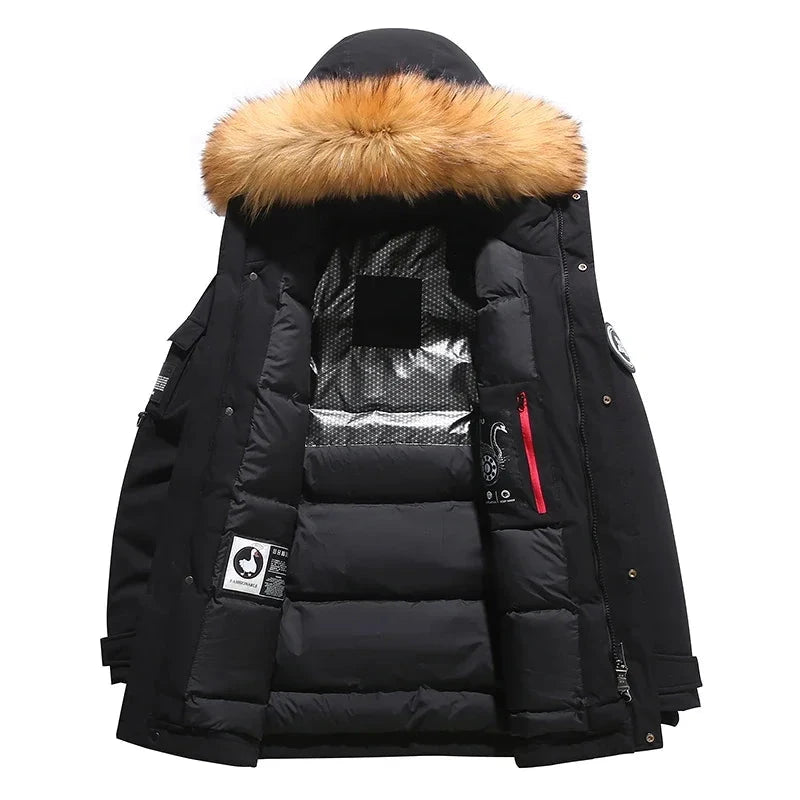 Black Down Jacket 2024 Winter Lined White Duck Down Hooded GlowCart