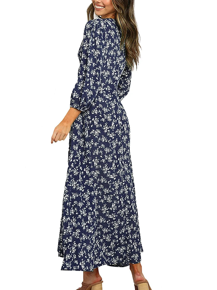 Women's Summer Bohemian Floral Print Long Maxi Dress Retro GlowCart
