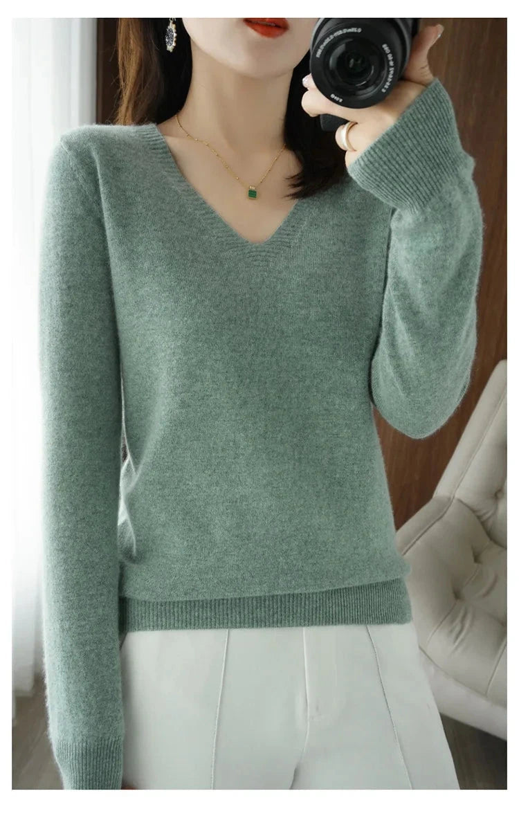 Women's Sweater 2025 Autumn Winter Knitted Pullovers V-neck GlowCart