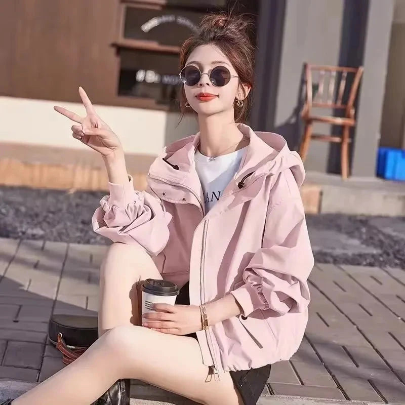 Fashion Pink Windbreaker Women's Short Trench Coat 2025 New GlowCart