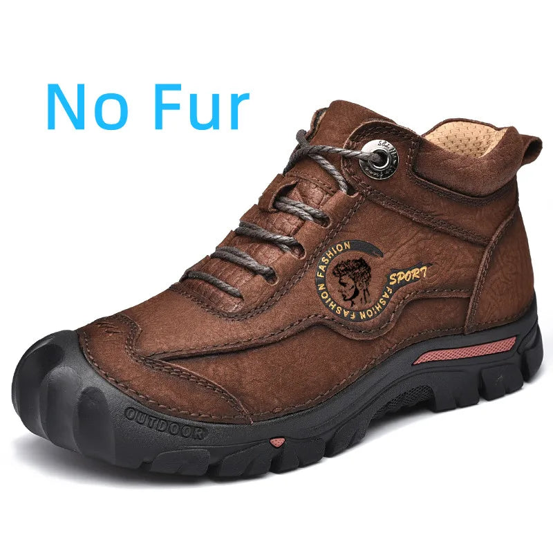Outdoor Men's Boots Genuine Leather Casual Shoes Climbing Hiking Shoes Warm Winter Boots for Men High Quality Platform Snow Boot GlowCart