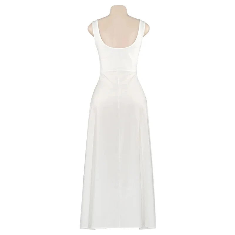 JULISSA MO Sexy Square Collar Women Maxi Dress White GlowCart