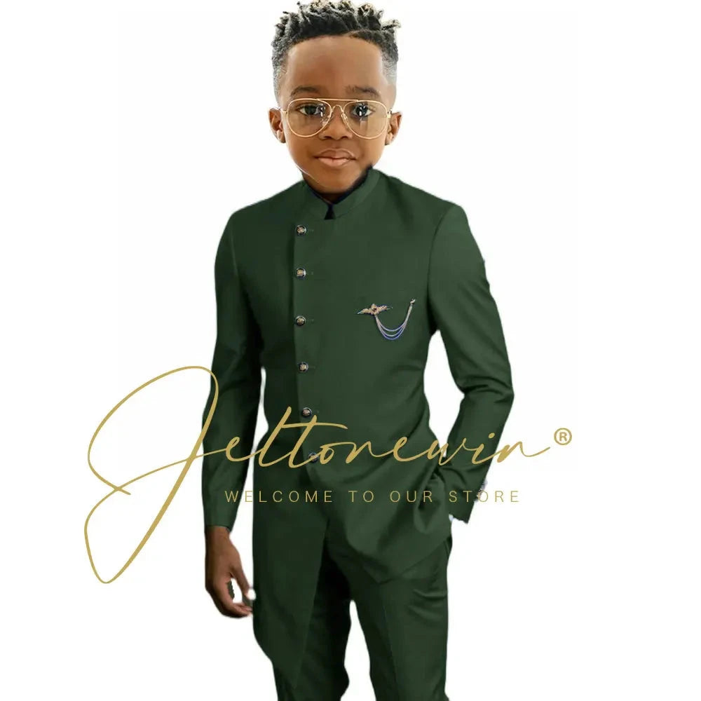 Royal Blue African Design Boys Suits Set For Wedding Formal Tuxedo Kids Costume Piano Performance Children Tailor Made GlowCart