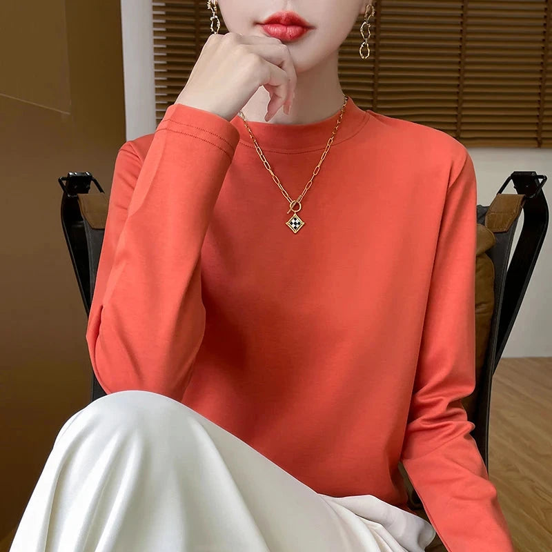 Spring and Autumn Half-high-necked Women's Long-Sleeved GlowCart