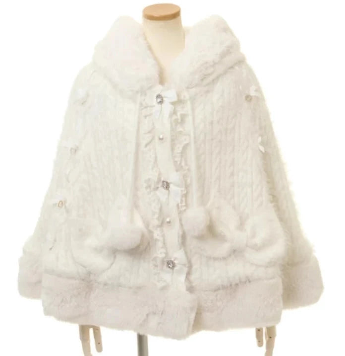 Japanese Liz Sweet Princess Faux Rabbit Fur Cape Coat Women GlowCart