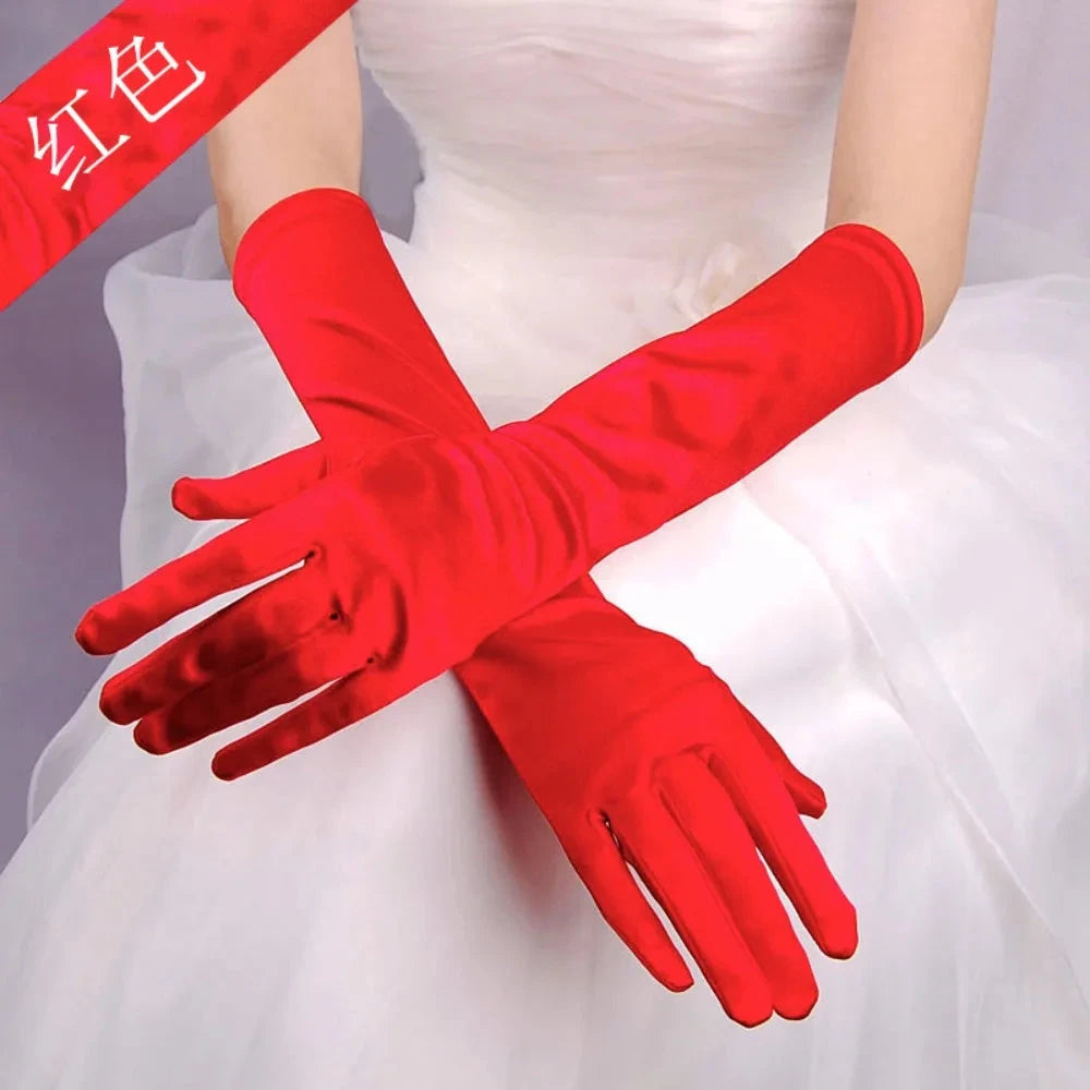 1Pair Women's Evening Party Formal Gloves Solid Color Satin GlowCart