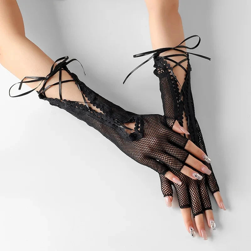 Women's summer sexy mesh strap gloves long half finger lace GlowCart