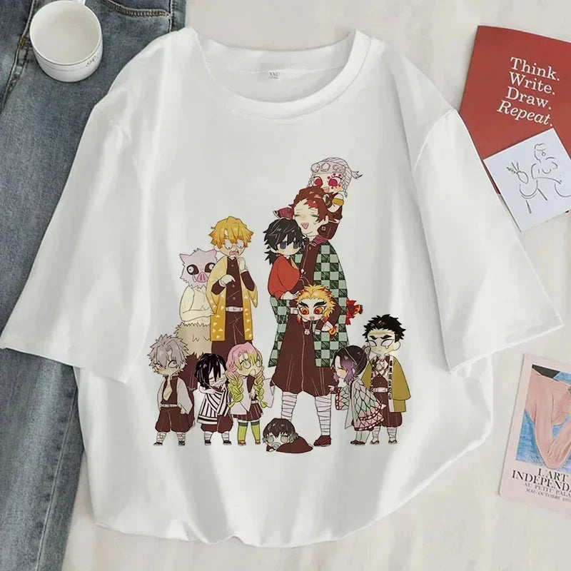 Demon Slayer Print T Shirt Women Harajuku Aesthetic White GlowCart