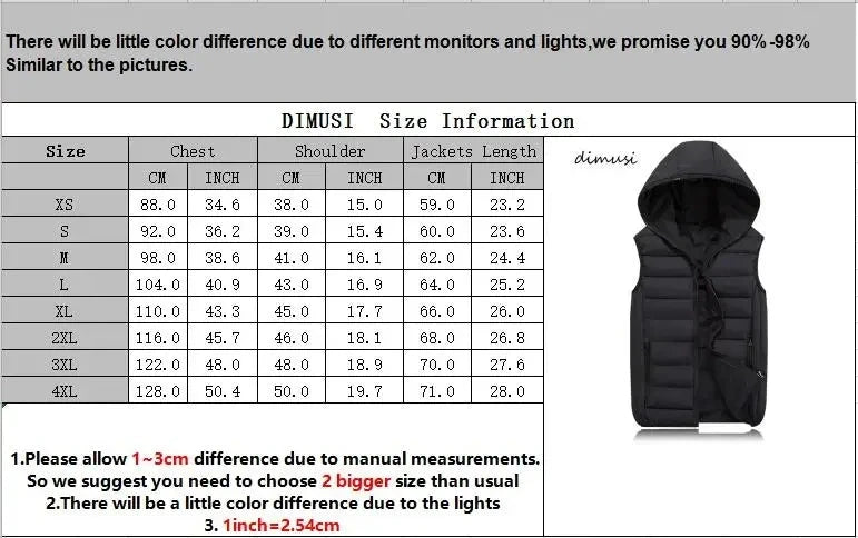 DIMUSI Mens Jacket Sleeveless Vest Winter Fashion Male GlowCart