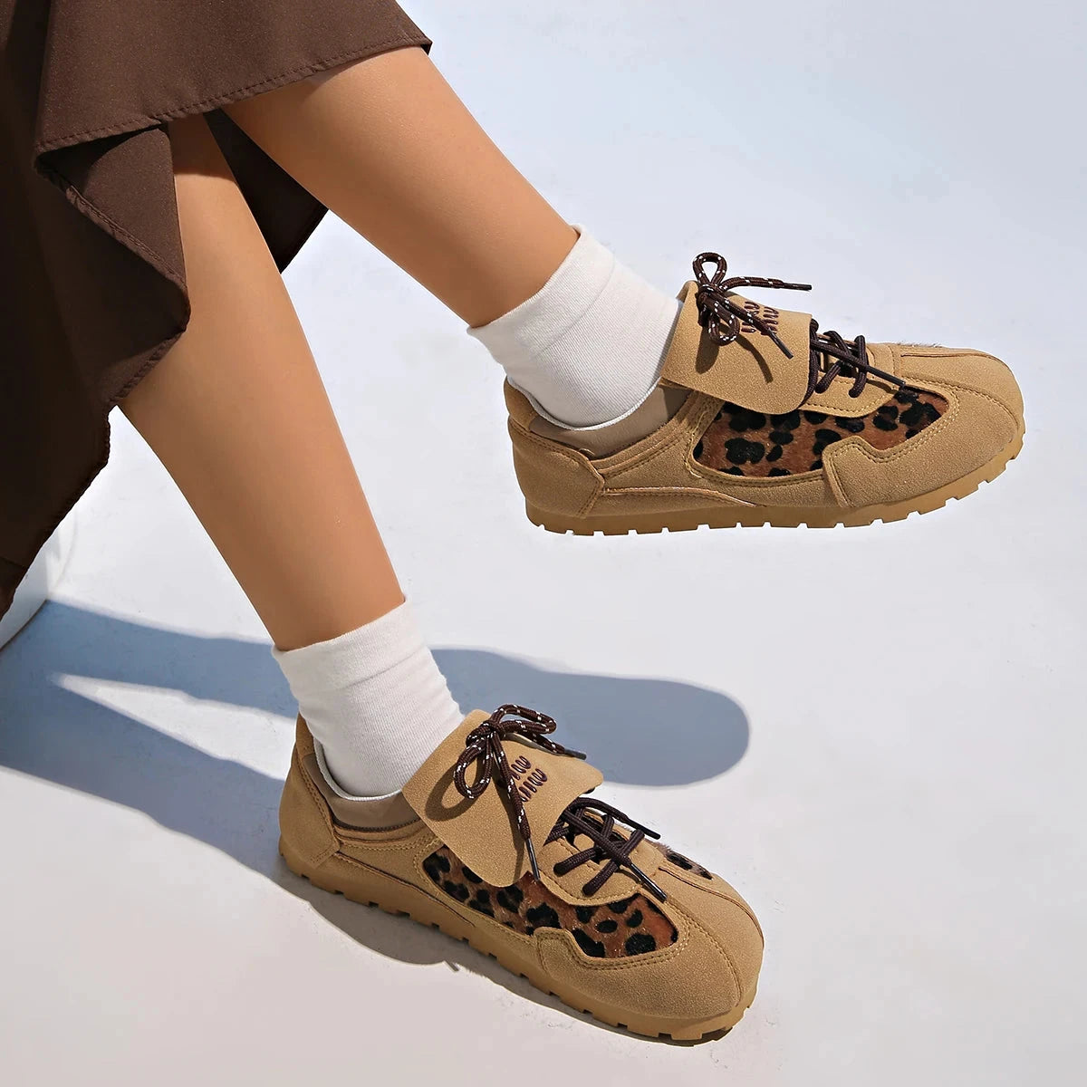 Brown Leopard Print Autumn Women's Vulcanized Shoes Flat GlowCart