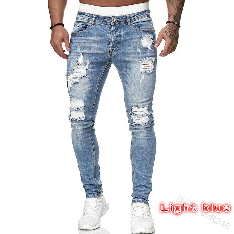 2024 Men Jeans Solid Pockets Stretch Denim Straight Pants Spring Summer Business Casual Trousers Daily Streetwear Men's Clothing GlowCart
