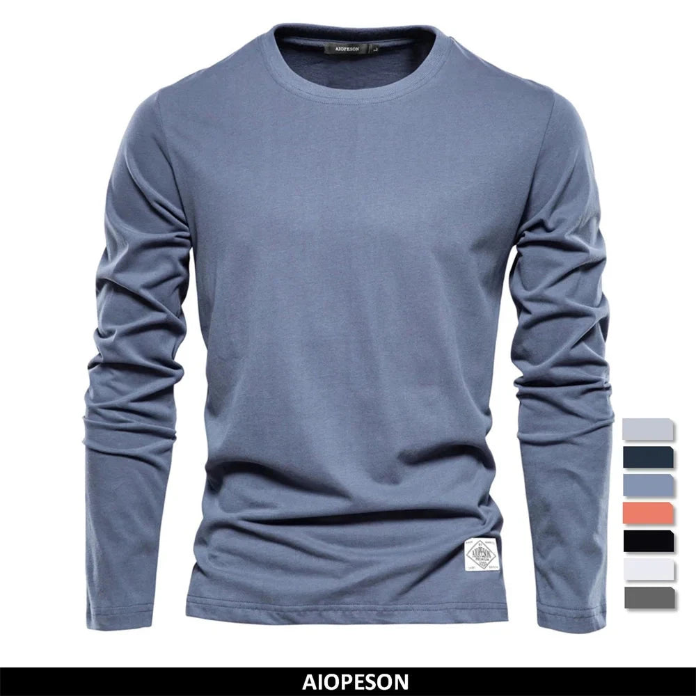 100% Cotton Long Sleeve T shirt For Men Solid Spring Casual GlowCart