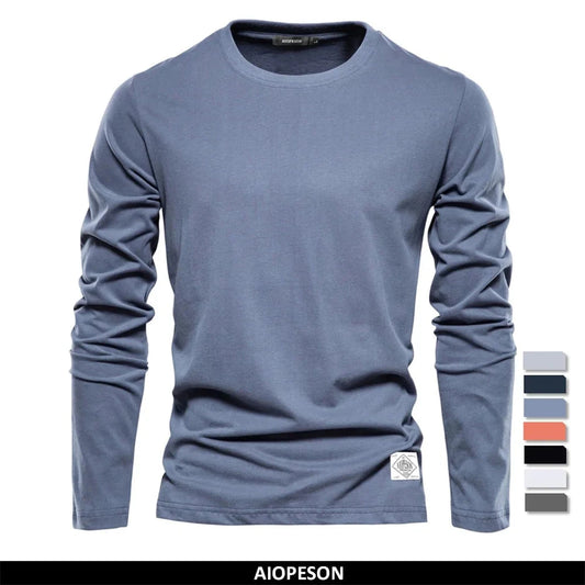 100% Cotton Long Sleeve T shirt For Men Solid Spring Casual GlowCart