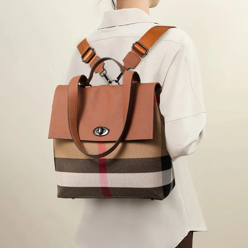 AIDRANI Canvas and cowhide patchwork college style pattern GlowCart