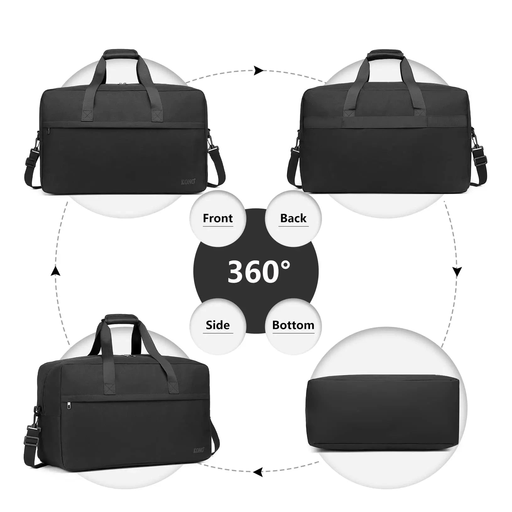 Kono 55x35x25 Carry On Luggage 48L Large Capacity Holdall GlowCart