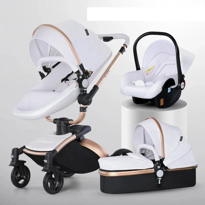 Baby stroller 3in1 with car seat removable basket High landscape eggshell PU leather baby stroller baby car luxury carriage GlowCart