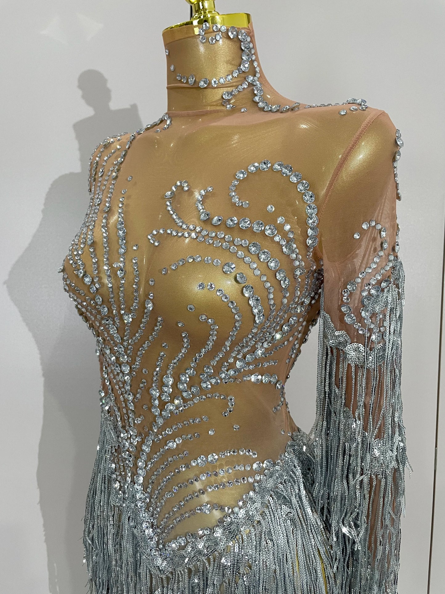 Women Sparkly Rhinestone Pearl Sequins Tassel Sexy