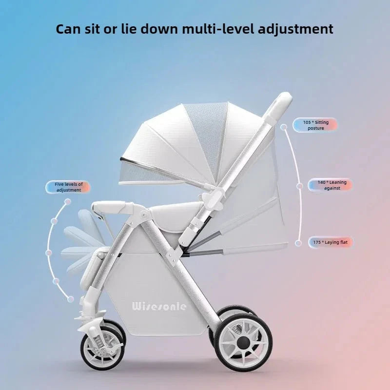 Lightweight baby stroller, high landscape stroller,can sit or lie down in both directions,suitable for babies aged 0-5 years old GlowCart