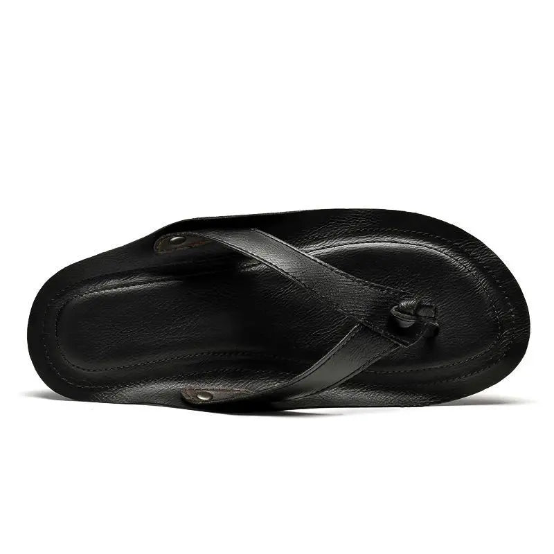 2025 new high-end leather flip-flops for men, ultra-soft genuine cowhide sandals for outdoor wear slippers . GlowCart
