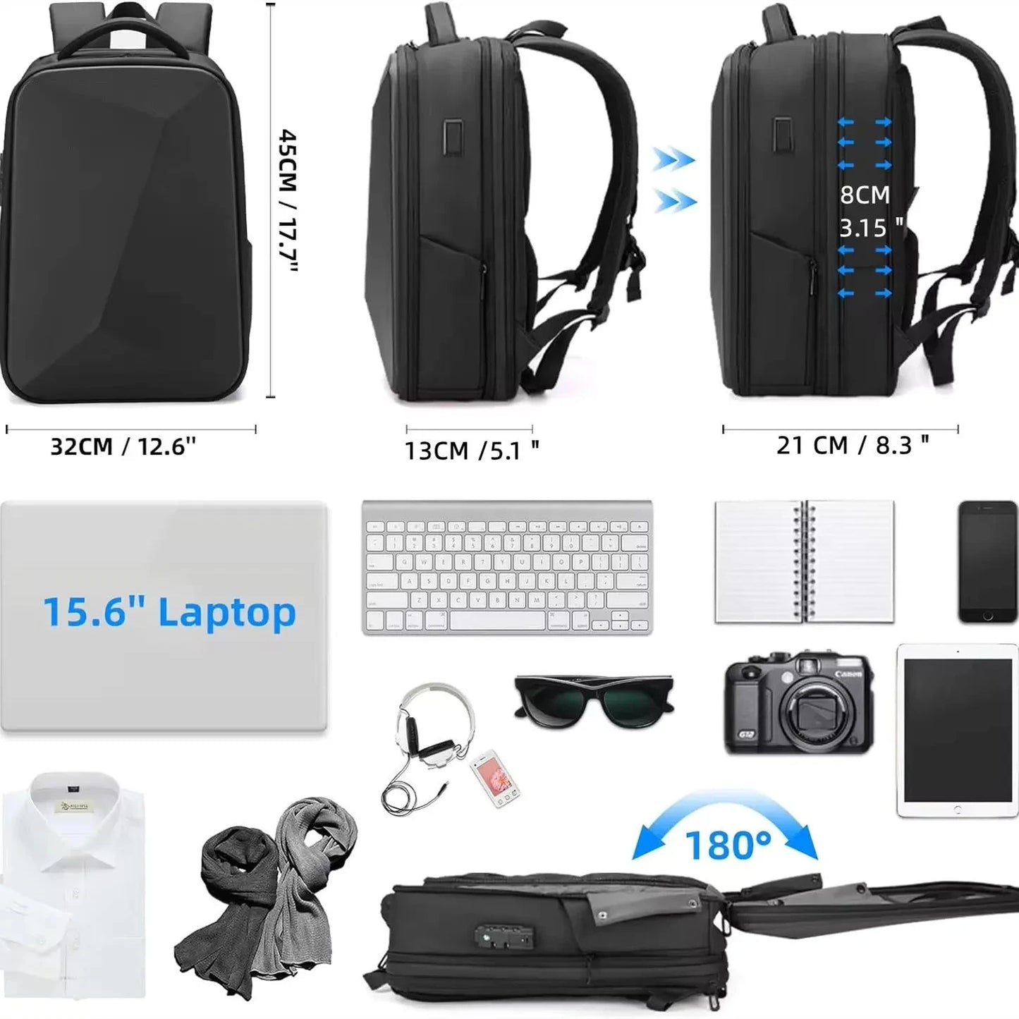 Men's 15.6 inch Laptop Backpack Expandable Travel Bag GlowCart