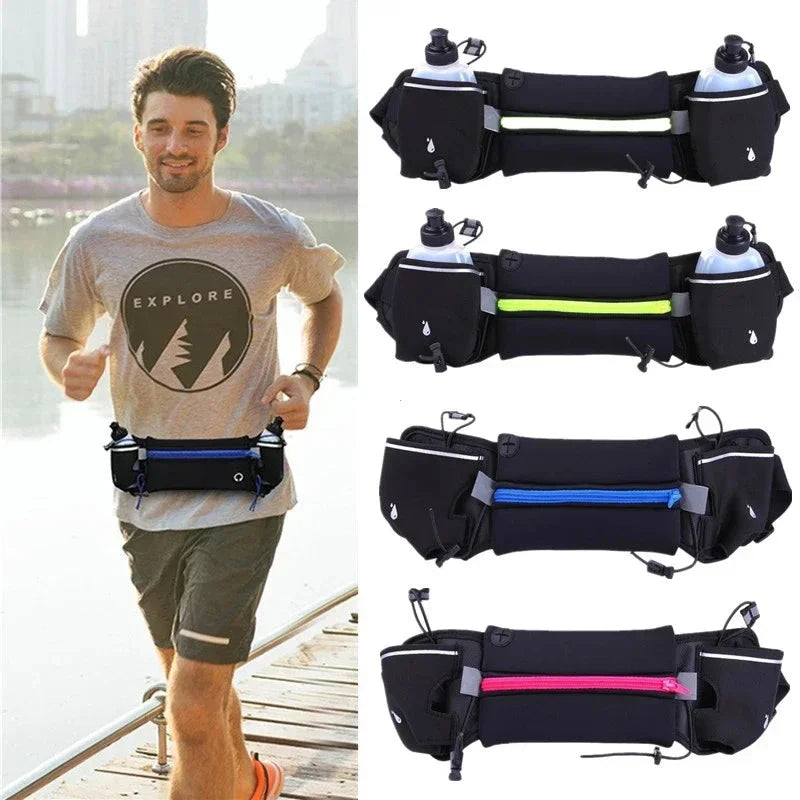 Men/Women Marathon Trail Running Waist Pack For Phone Water Bottle Sports Fanny Pack Fitness Dual Pocket Running Belt Waist Bag GlowCart