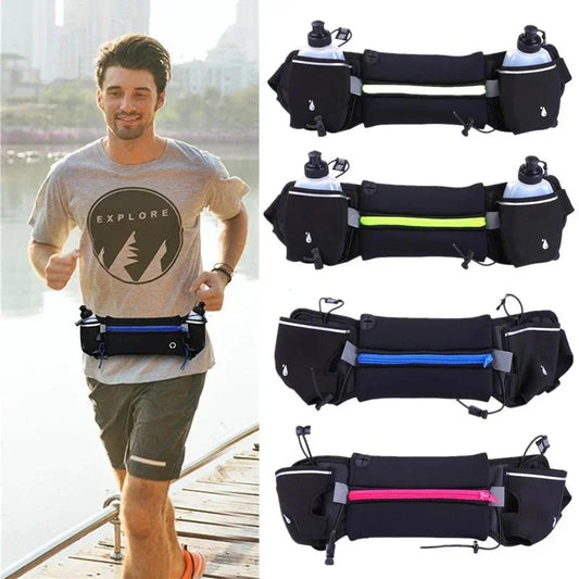 Men/Women Marathon Trail Running Waist Pack For Phone Water Bottle Sports Fanny Pack Fitness Dual Pocket Running Belt Waist Bag GlowCart