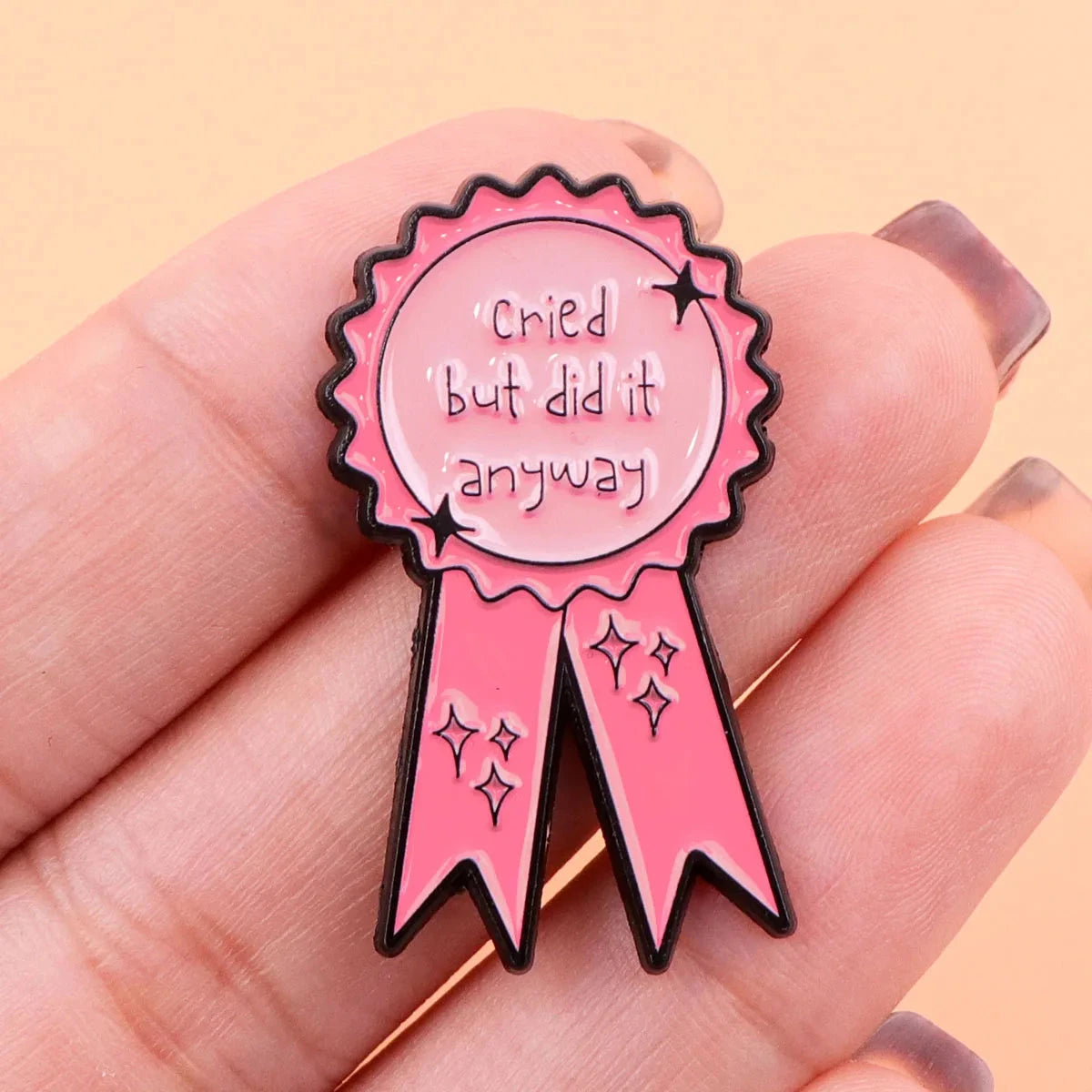 Funny "Cried" Enamel Pin Pink Ribbon Brooch Pines Lapel Pins GlowCart