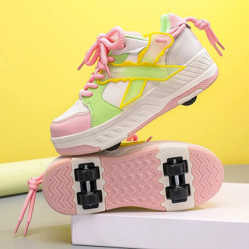 Fashion Children Quad Wheel Skates Runaway Shoes Comfortable Sports Roller Skates Shoes Low Top Skating Skates Shoes with Wheels GlowCart