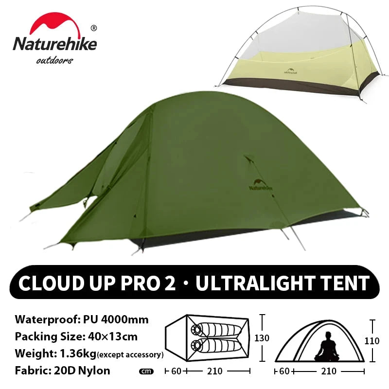 Naturehike Cloud Up 2 People Tent Ultralight 20D Camping GlowCart
