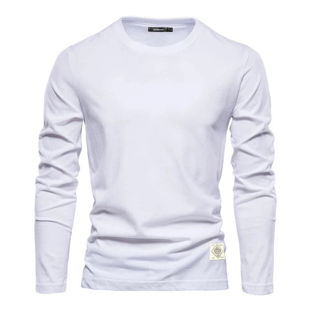 100% Cotton Long Sleeve T shirt For Men Solid Spring Casual GlowCart