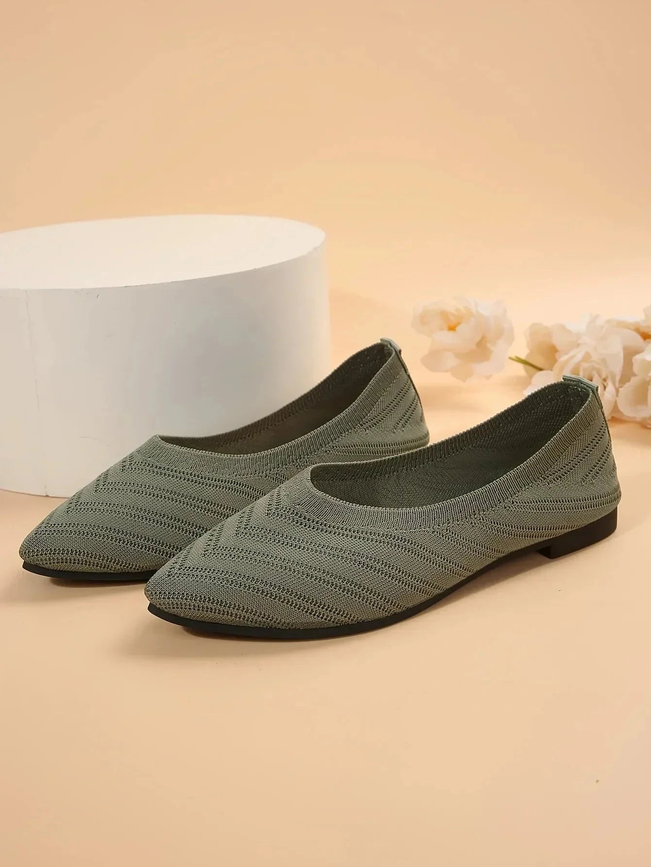 New 2024 Pointed Toe Flat Office Boat Solid Color Knitted GlowCart