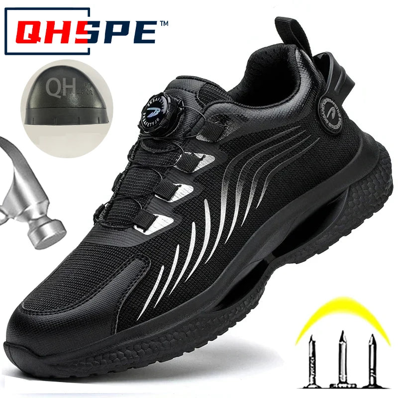 Rotating Button New Safety Shoes Men Anti-smash Anti-puncture Work Shoes Fashion Men Sport Shoes Security Protective Boots Men GlowCart